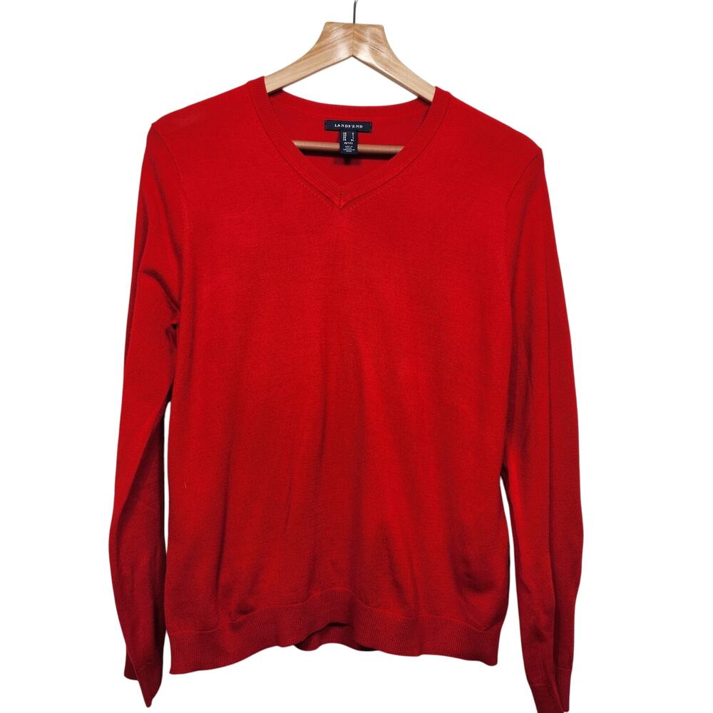 Women's Land's End Red Vneck Sweater Size Large